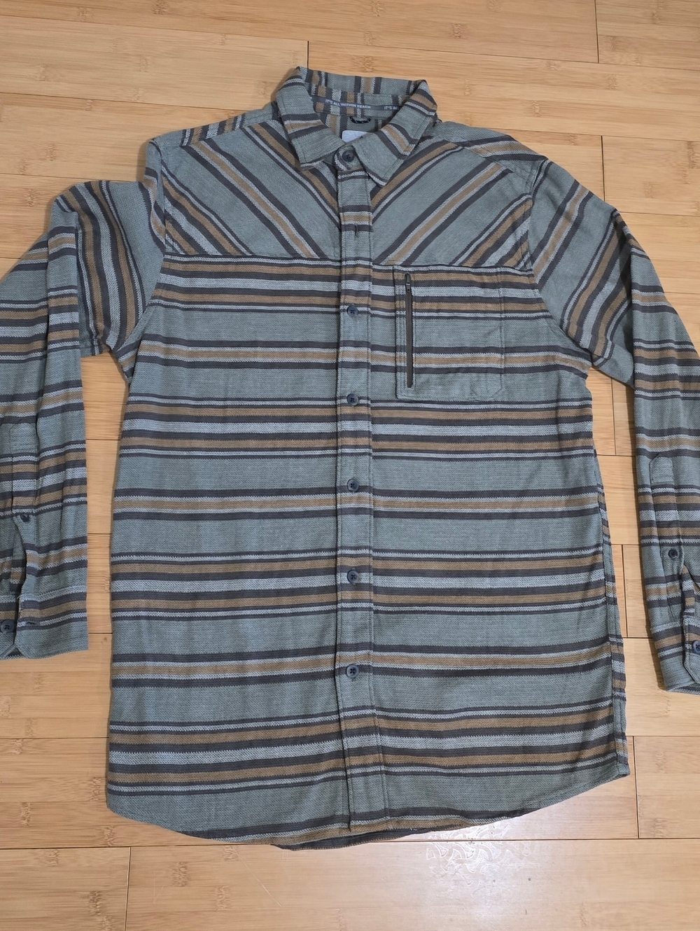 Ascend Striped Button-Down Shirt - Green & Brown- M